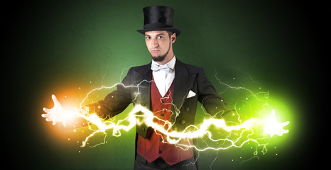 Magician energy between his hands