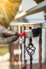 Covering forged railings by primer and paint, brush tool, rotection against rust, workflow,...