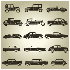 15 vector icons of vintage vehicles