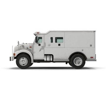 Modern Bank Armored Car On White. 3D Illustration, Clipping Path