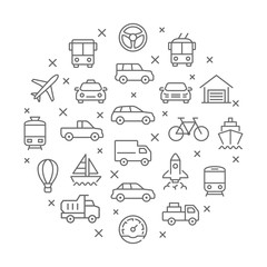 Collection of transport thin line icons