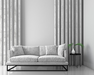 Mock up interior background with velvet sofa, scandinavian style, 3d render