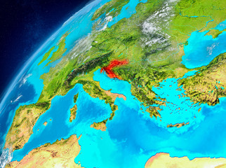 Space view of Croatia in red