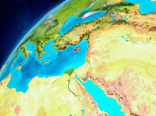 Space view of Cyprus in red