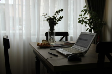 Fototapeta na wymiar laptop working environment on desk