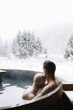 Young couple in hot spring