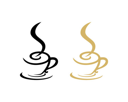 Line Art Coffee Cup with Smoke on the Cafe or Restaurant Symbol Logo Vector
