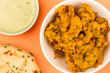 Indian Style Snack Of Fried Onion Bhajis
