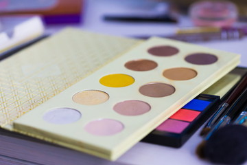 Cosmetics. eye shadow multicolour, brushes