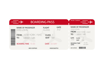 Airline ticket.  Boarding pass with airplane silhouette on white background. Vector
