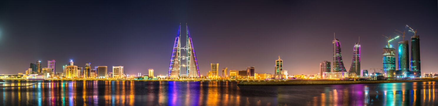 Skyline of Manama dominated by the World Trade Center Building. Bahrain