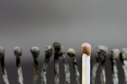 burning matches on a dark background Personal saving concept, close up,  selective focus , blurred neutral background