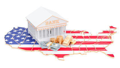 Banking system in the USA concept. 3D rendering