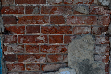 Red old brick wall, background, texture