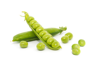 fresh green peas isolated on a white background