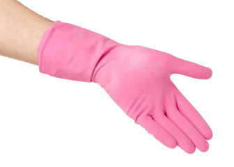 Hand in a rubber glove for cleaning cleanliness