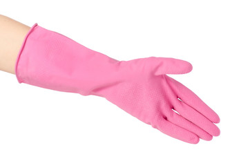 Hand in a rubber glove for cleaning cleanliness