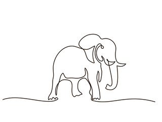 Continuous line drawing. Elephant walking symbol. Logo of the elephant. Vector illustration