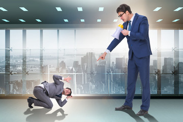 Bad angry boss shouting at employee with loudspeaker
