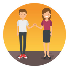 couple in place characters vector illustration design