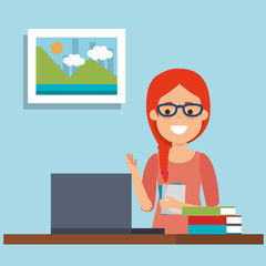 young woman in workplace vector illustration design