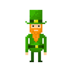 Pixel character man St. Patrick's day for games and websites