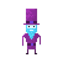 Pixel character man with the beard in top hat for games  and websites