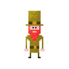 Pixel character man with the beard in top hat for games  and websites