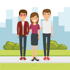 group of people in the park vector illustration design