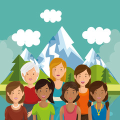 family members outside in landscape vector illustration design