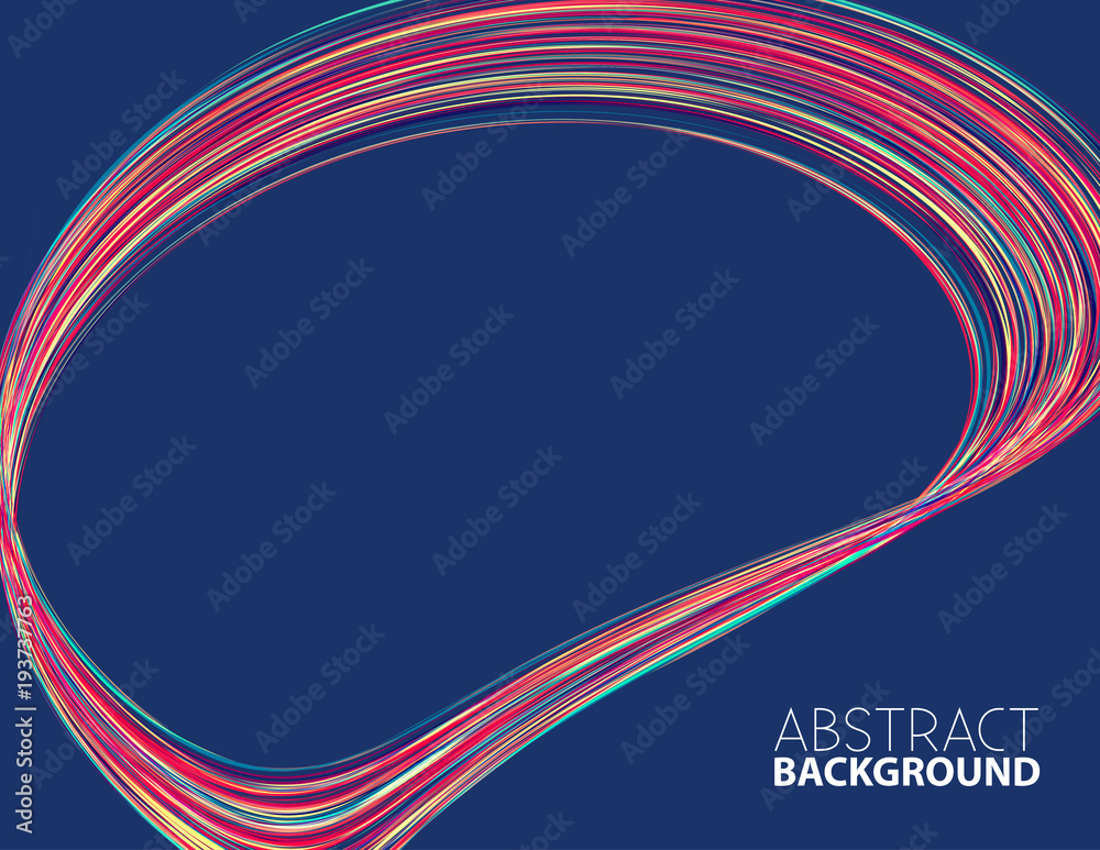 Poster Abstract blue pattern with thin strips color frame. Full round shape into Clipping Mask