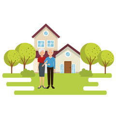 family members outside of the house vector illustration design