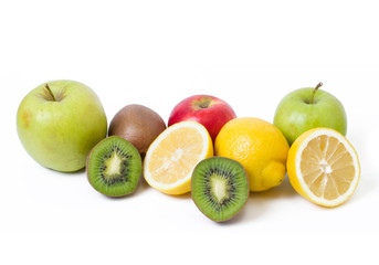 Obraz na płótnie Canvas Lemon with apples and kiwi on white background. Kiwi with lemon on a white background. Fruits on a white background.