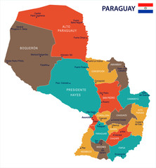 Paraguay - map and flag Detailed Vector Illustration