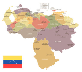 Venezuela - vintage map and flag - Detailed Vector Illustration