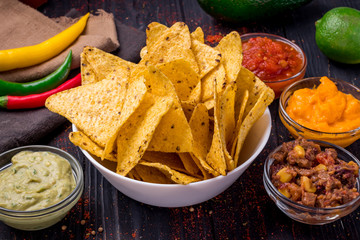Mexican nachos chips with sauces