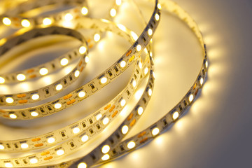 Luminous LED Light Strip. Close-up 
