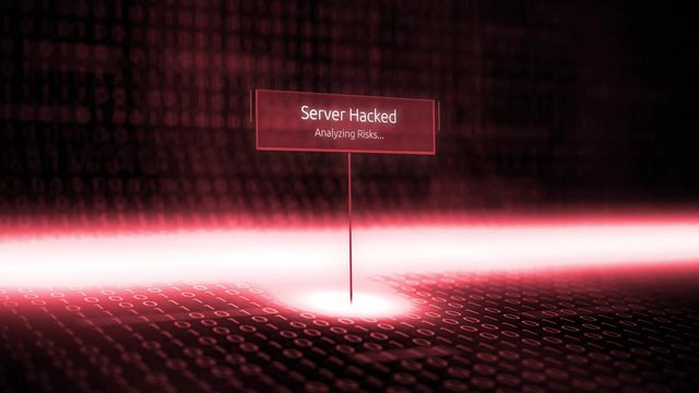 Digital landscape software defined typography with futuristic binary code - Server Hacked