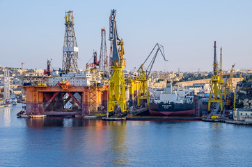 Commercial port of Valletta with cranes