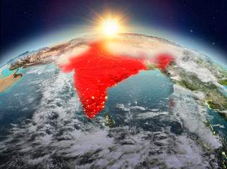 India from space in sunrise