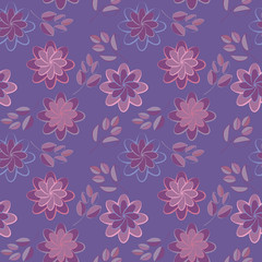 Fototapeta na wymiar Ultraviolet, abstract flowers with leaves. Seamless pattern for fabrics and wallpapers. Vector illustration.