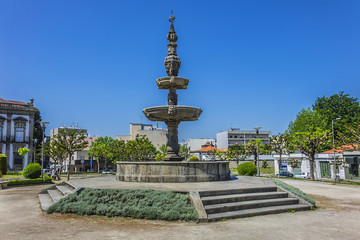 Fountain of Campo das Hortas (Chafariz do Campo das Hortas, 1594) - fountain located in the centre of garden space fronting the Arco da Porta Nova in Braga. Portugal.