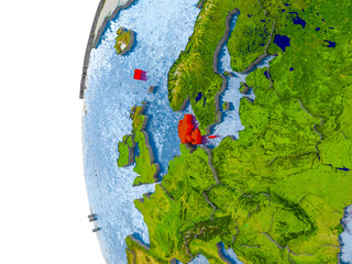 Map of Denmark on model of globe