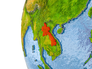 Map of Laos on model of globe