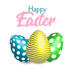 Happy Easter Color eggs , lettering for card isolated on white background.  Vector Illustration.