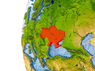 Map of Ukraine on model of globe