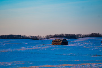 Obraz na płótnie Canvas Barn on the Cold Winter Prairies 