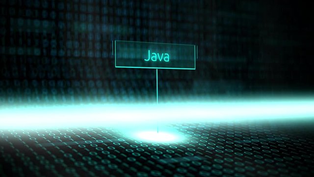 Digital landscape software defined typography with futuristic binary code - Java
