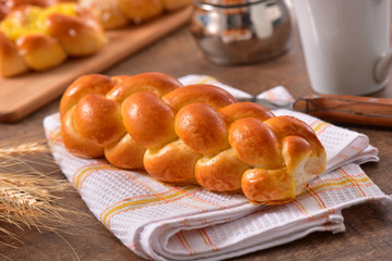 Brioche bread on breakfast table