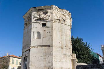 Tower of winds in the roman market in Athens Greece, It is clock tower that functioned as a 